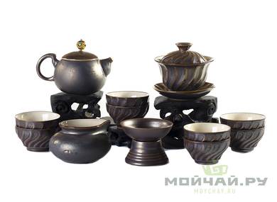 Набор посуды для чайной церемонии 12 предметов # 23560 керамика: 8 пиал по 60 мл сито чайник 175 мл гундаобэй 170 мл гайвань 140 мл
