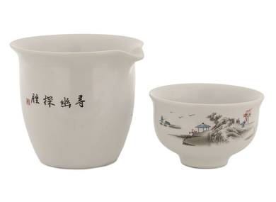 Набор посуды для чайной церемонии из 9 предметов # 41981 фарфор: чайник 200 мл гундаобэй 150 мл сито 6 пиал по 45 мл